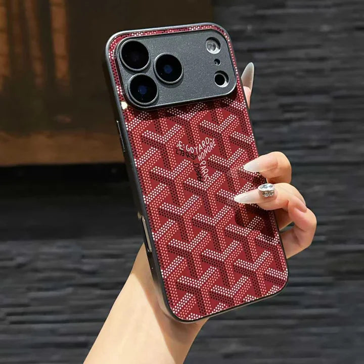 Goyard iPhone 18 Pro Case – Monogram Goyard Vintage Designer Cover Bordeaux Red