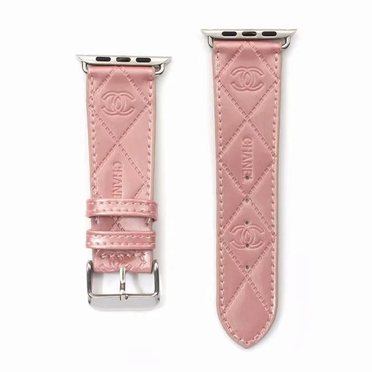 Chanel Glossy Leather Apple Watch Band – Luxury Metal Logo Strap