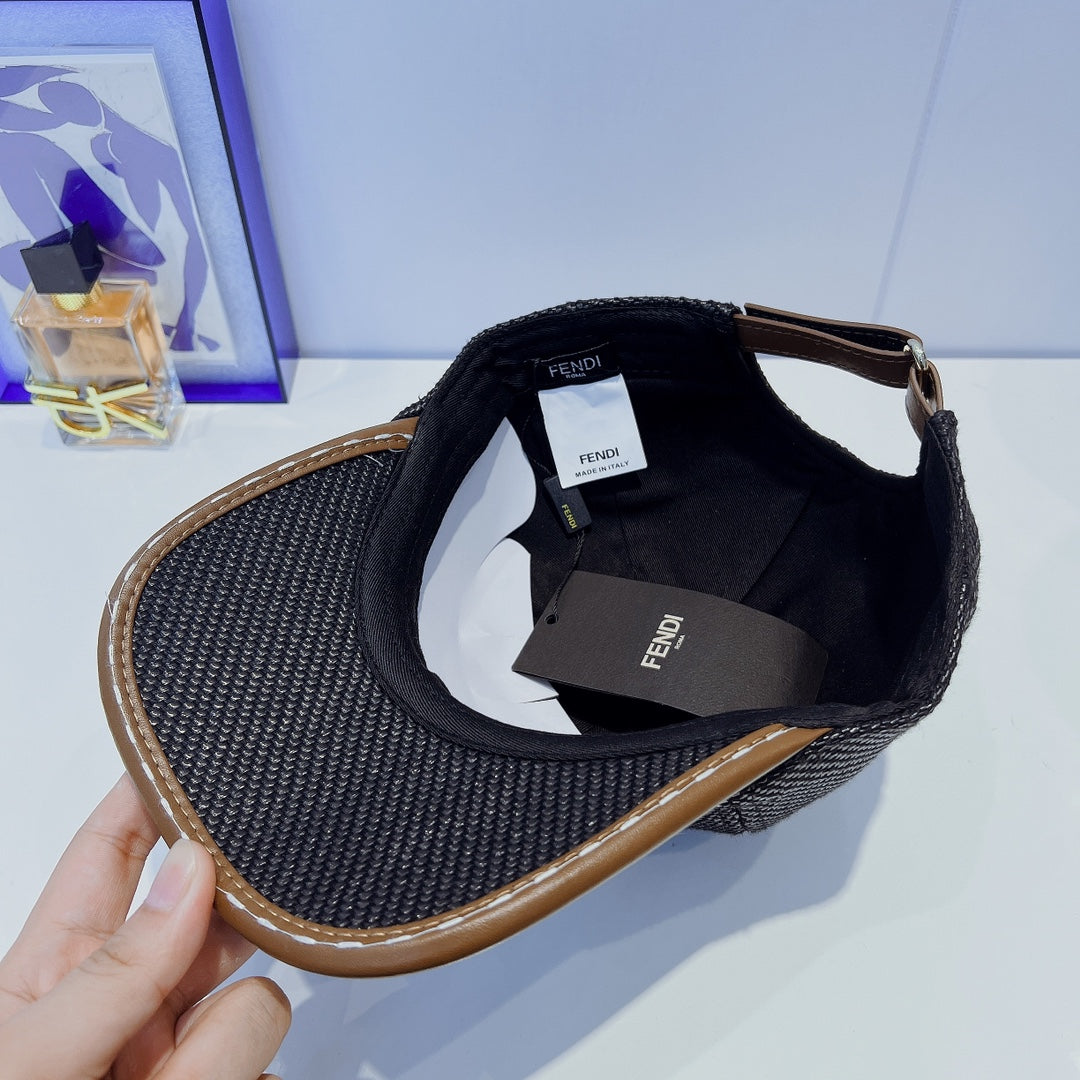 Fendi FF Leather Trim Baseball Cap