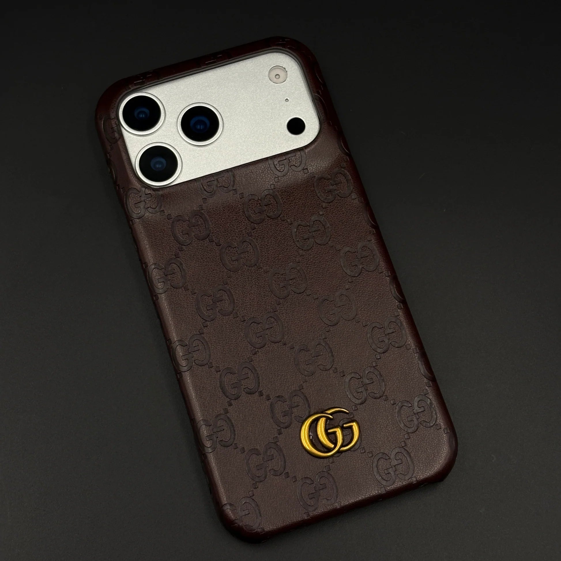 Luxury Gucci iPhone 17 Pro Max Case | GG Monogram Leather White Blue