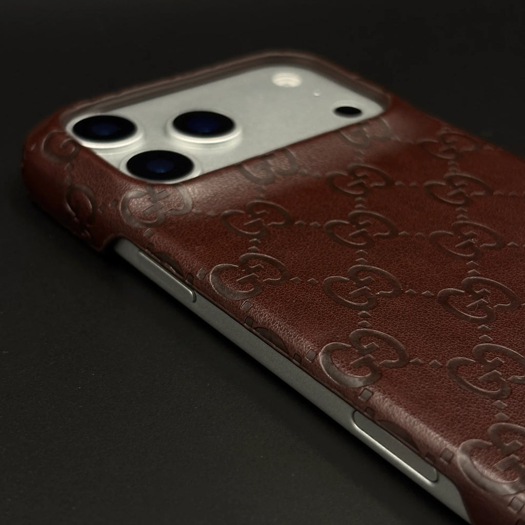 Luxury Gucci iPhone 17 Pro Max Case | GG Monogram Leather White Blue