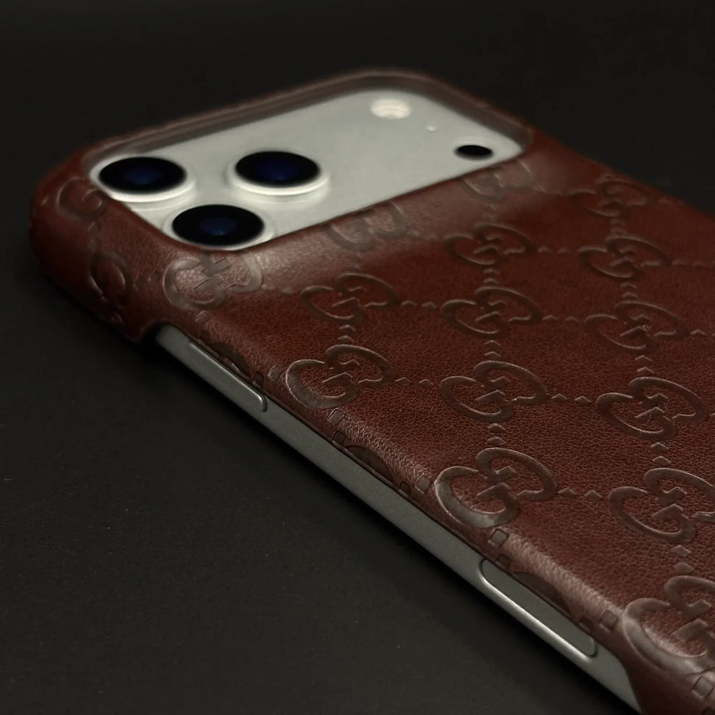 Luxury Gucci iPhone 18 Pro Max Case | GG Monogram Leather White Blue