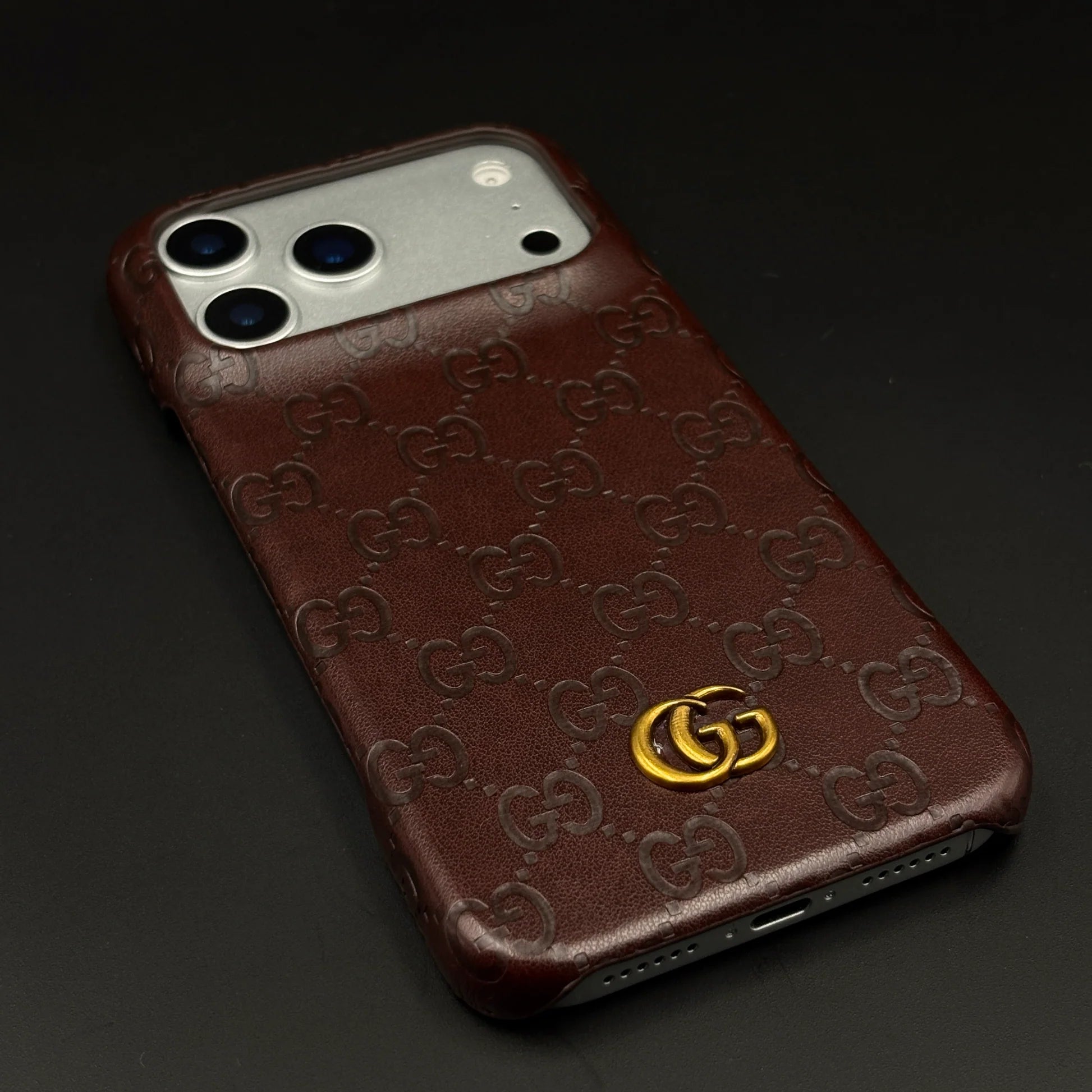 Luxury Gucci iPhone 17 Pro Max Case | GG Monogram Leather White Blue