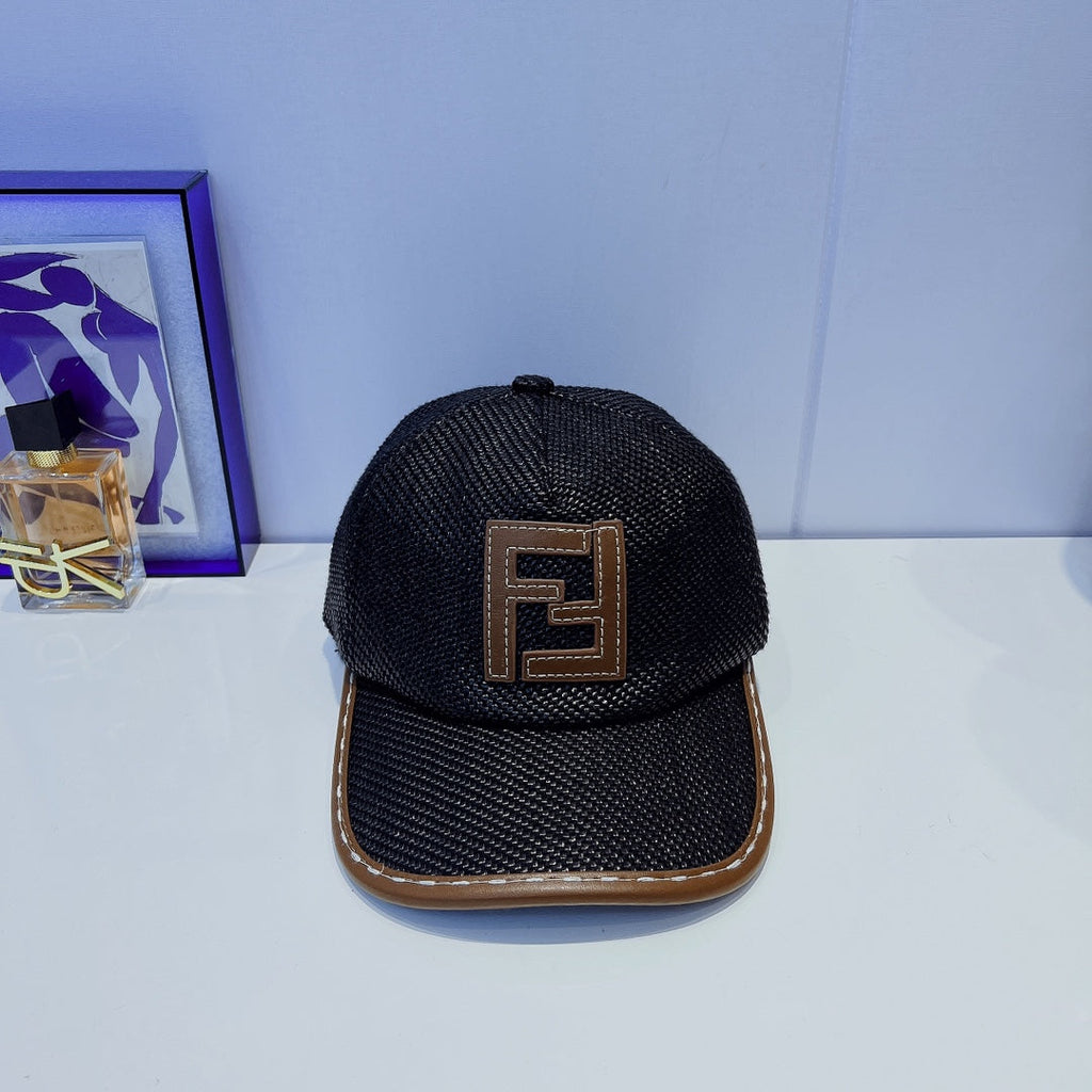 Fendi FF Leather Trim Baseball Cap