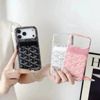 Pink Goyard iPhone 17 Pro Max MagSafe Case with Cardholder, Goyard Pattern - NUVALOVA