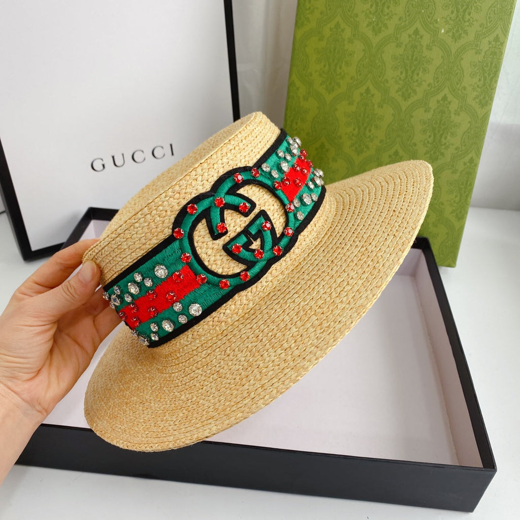Gucci Double G Woven Raffia Fabric Sun Hat for Women | Luxury Designer Beach Hat