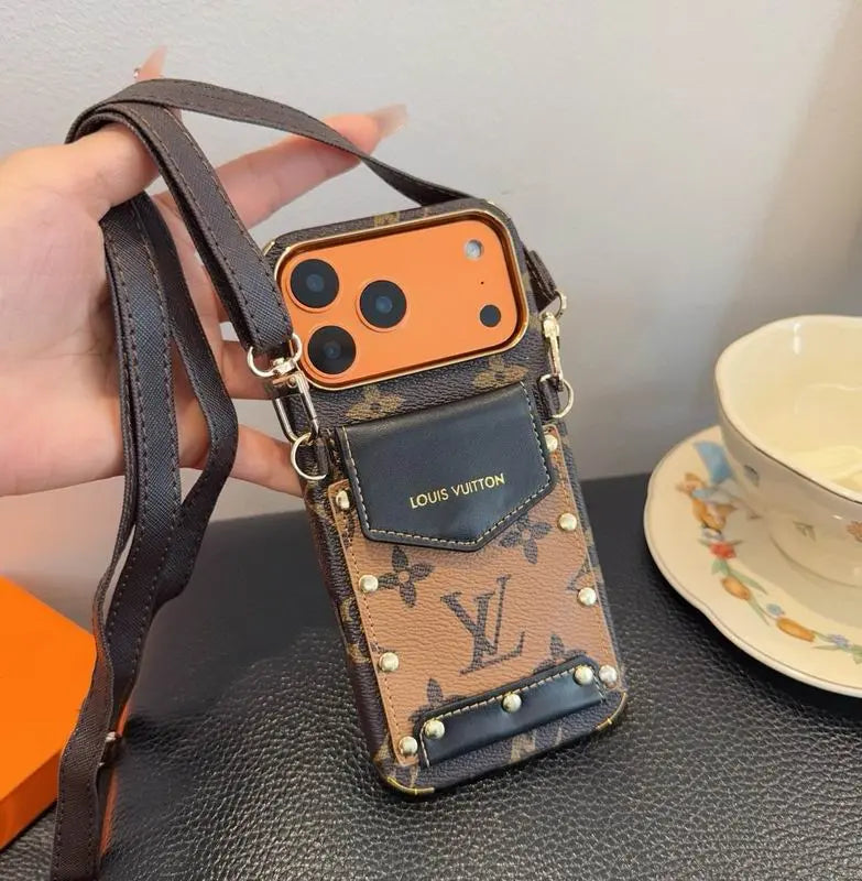 Louis Vuitton iPhone 18 Pro Case Crossbody – LV Strap Wallet Cover Black