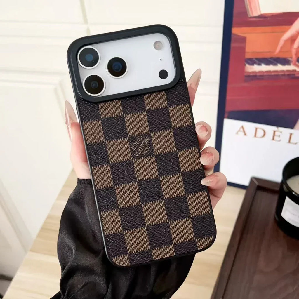 Louis Vuitton iPhone 18 Pro Case – Dark Classic Monogram & Damier Leather