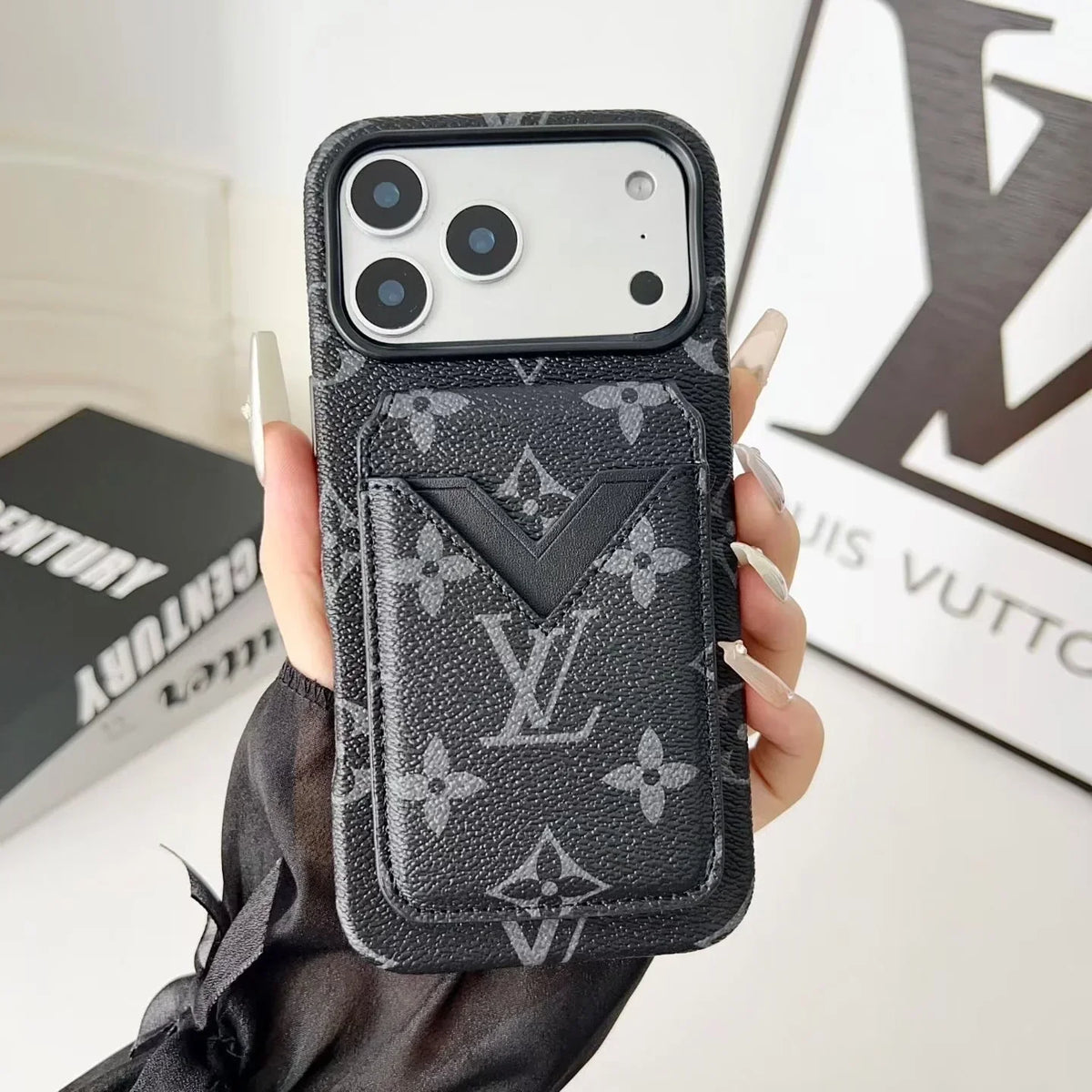 Louis Vuitton iPhone 18 Pro Max Case with Cardholder – Denim Blue Monogram Leather