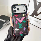 Louis Vuitton iPhone 18 Pro Max Case with Cardholder – Brown Monogram Red Trim Leather