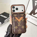 Louis Vuitton iPhone 18 Pro Max Case with Cardholder – Brown Monogram Red Trim Leather