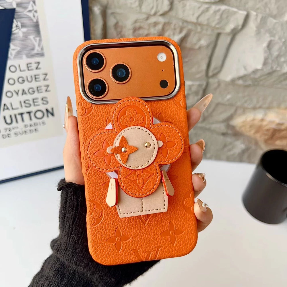 Louis Vuitton iPhone 17 Pro Max Case MagSafe Leather with Flower Grip - Brown