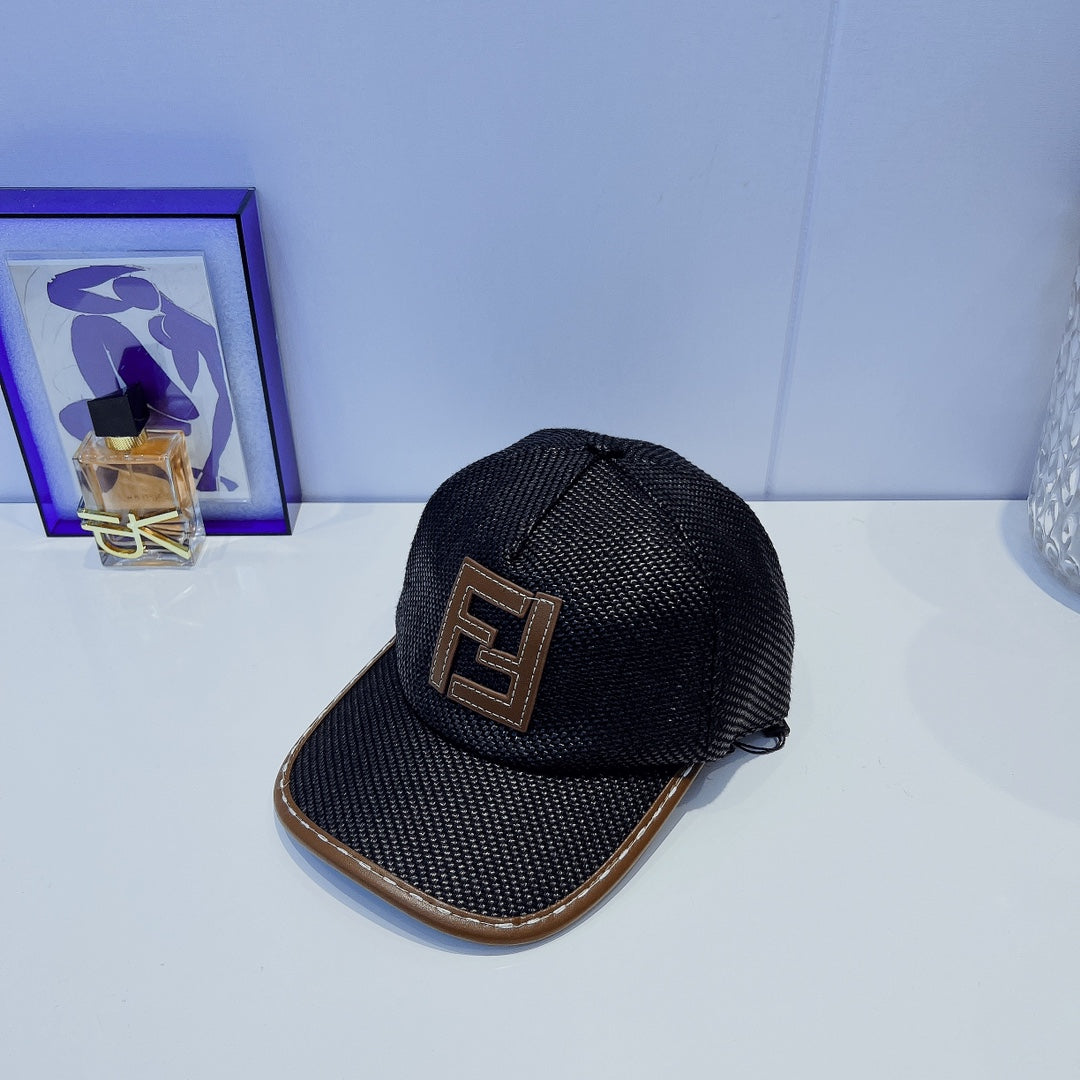 Fendi FF Leather Trim Baseball Cap