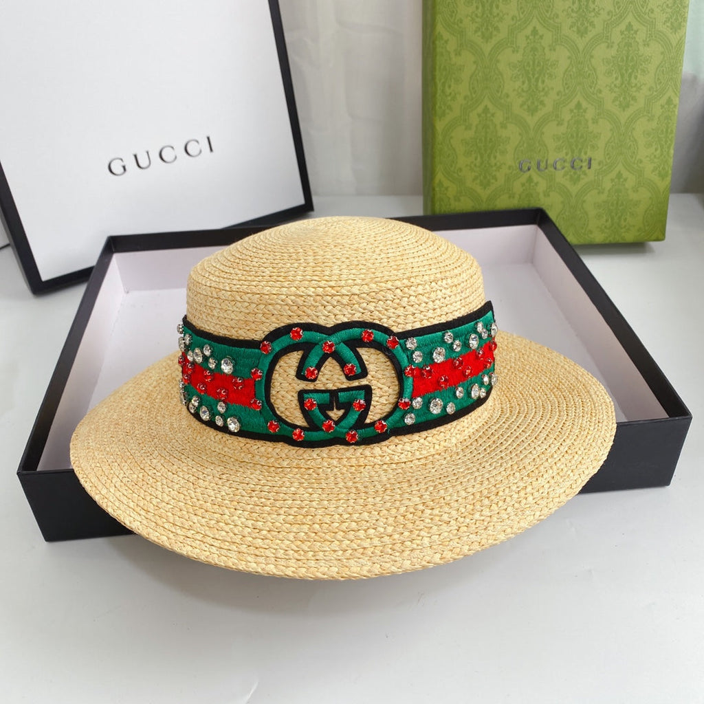 Gucci Double G Woven Raffia Fabric Sun Hat for Women | Luxury Designer Beach Hat
