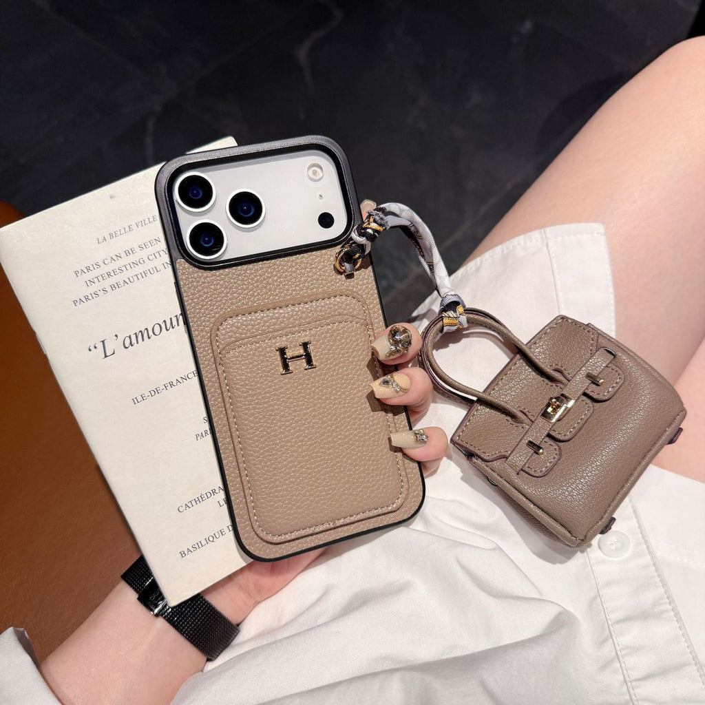 Hermes iPhone 18 Pro Max Case with AirPods Cover – Luxury Leather Designer Set White