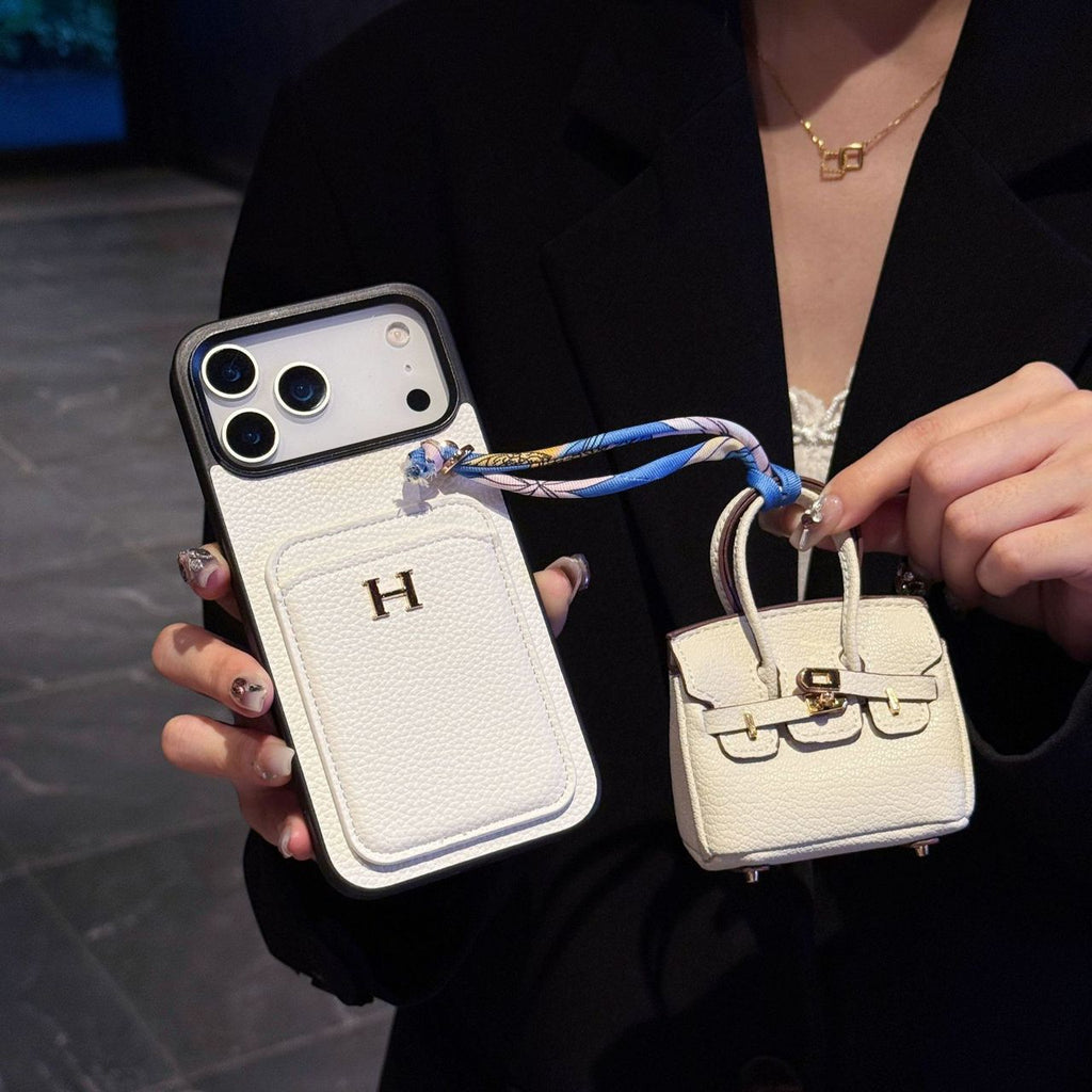 Hermes iPhone 18 Pro Case with AirPods Cover – Luxury Leather Designer Set White