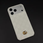 Luxury Gucci iPhone 18 Pro Max Case | GG Monogram Leather White Blue