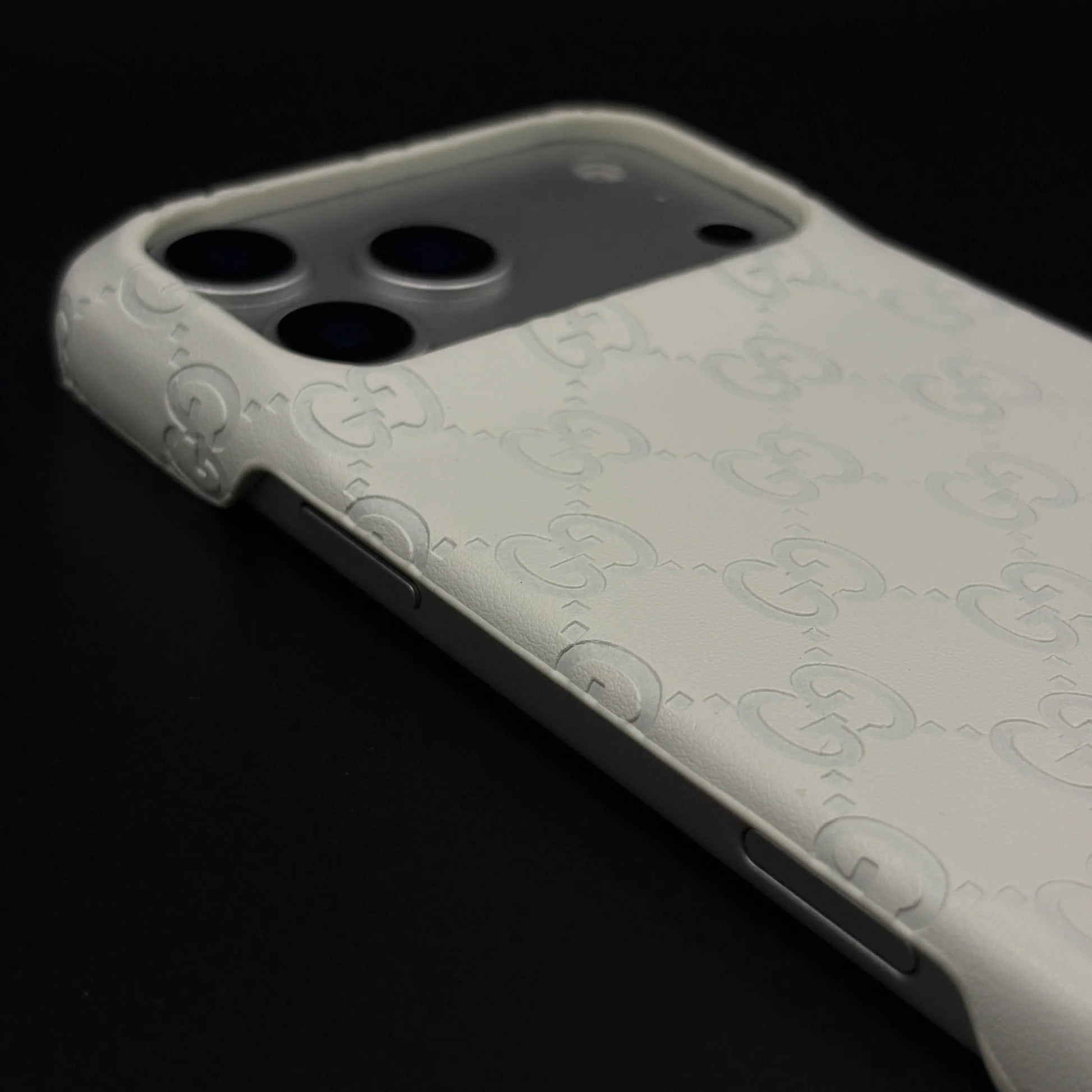 Luxury Gucci iPhone 17 Pro Max Case | GG Monogram Leather White Blue