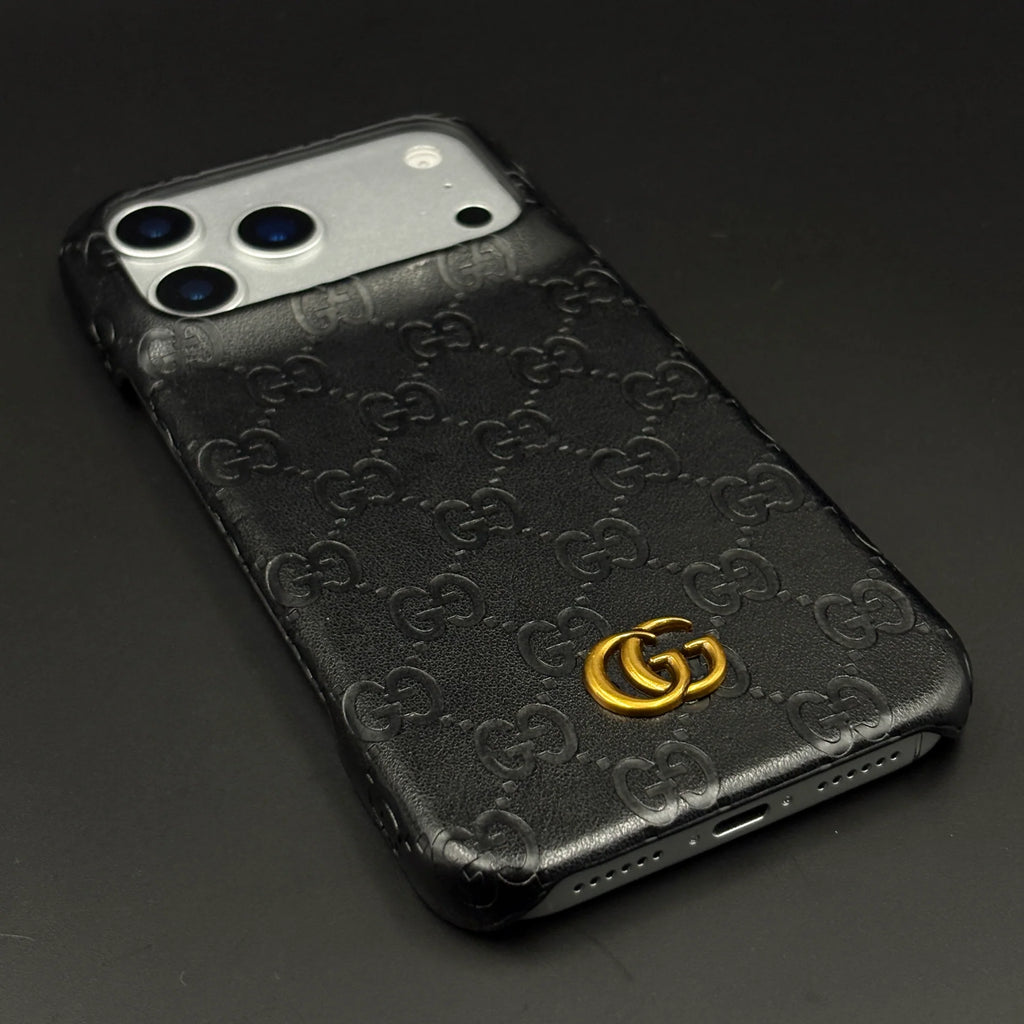 Luxury Gucci iPhone 17 Pro Max Case | GG Monogram Leather White Blue