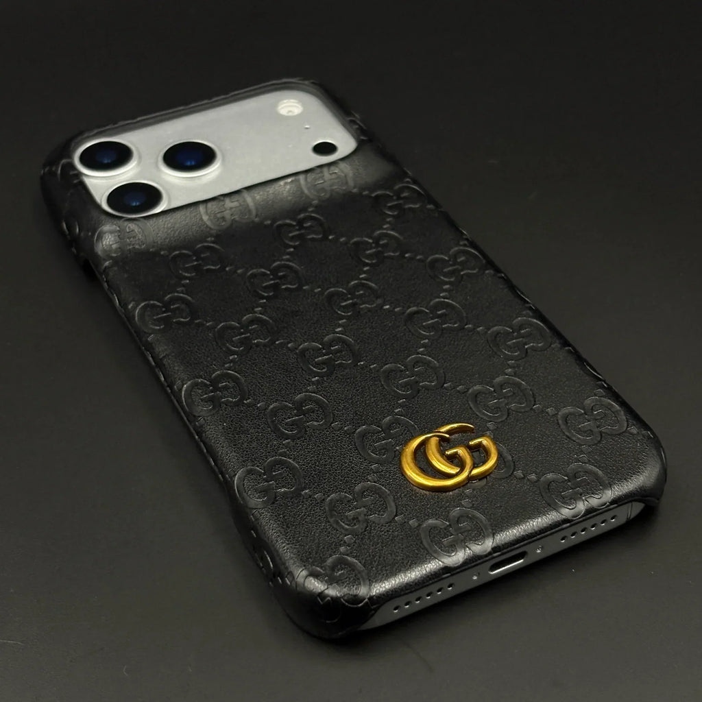 Luxury Gucci iPhone 18 Pro Case | GG Monogram Leather White Brown