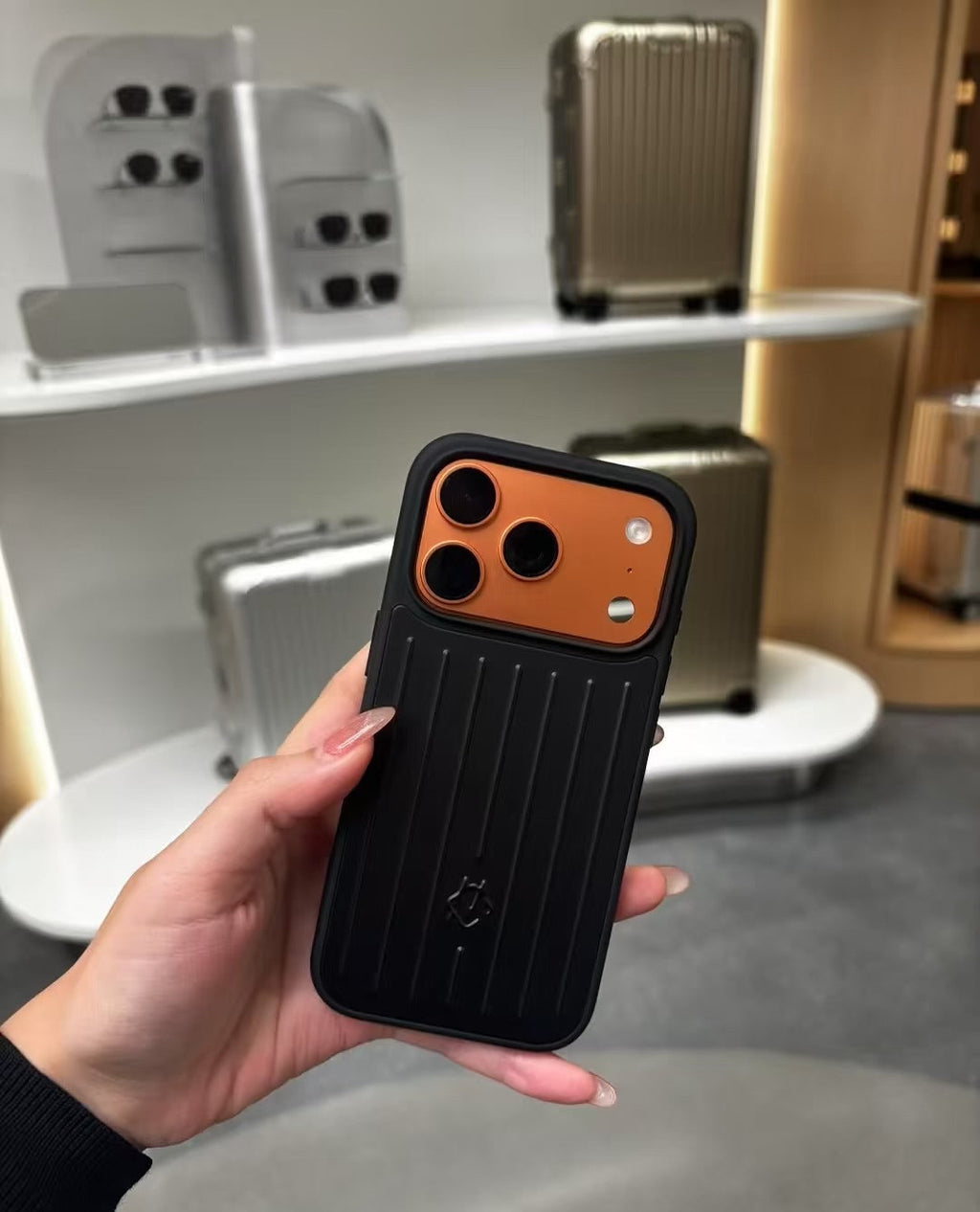 Gold Rimowa iPhone 17 Pro Max Case - Luxury Travel Design