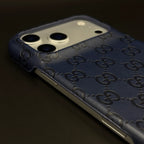 Luxury Gucci iPhone 17 Pro Max Case | GG Monogram Leather White Blue