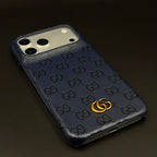 Luxury Gucci iPhone 18 Pro Case | GG Monogram Leather White Blue