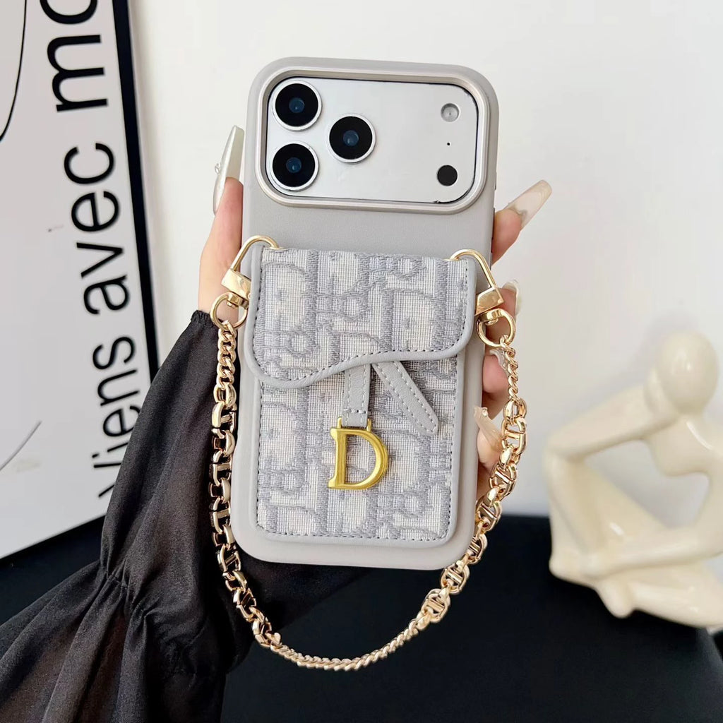 Dior iPhone 17 Pro Max Case with Wallet & 3 Straps - Black Luxury Crossbody Dior Phone Case