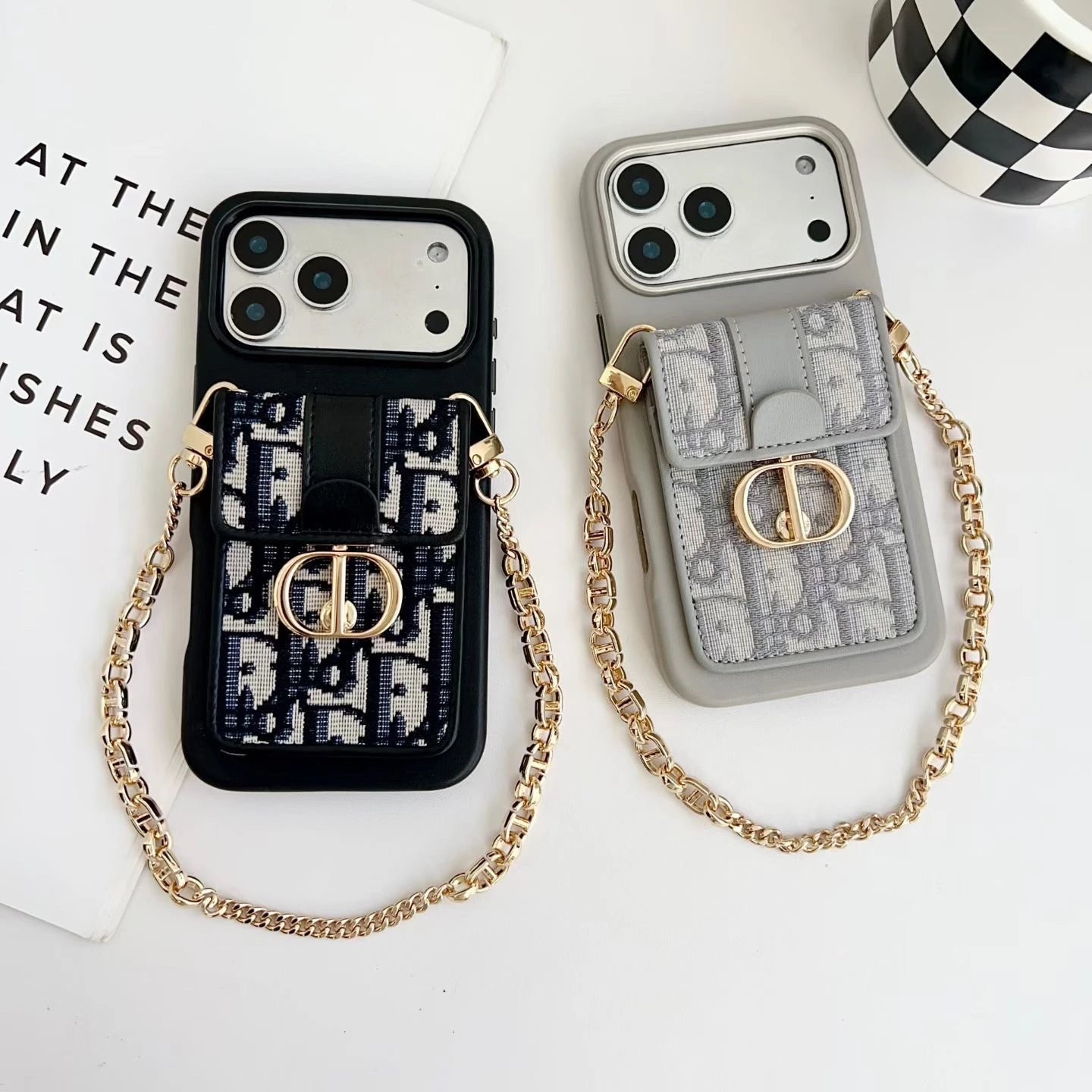 Dior iPhone 17 Pro Max Case with Wallet & 3 Straps - Black Luxury Crossbody Dior Phone Case