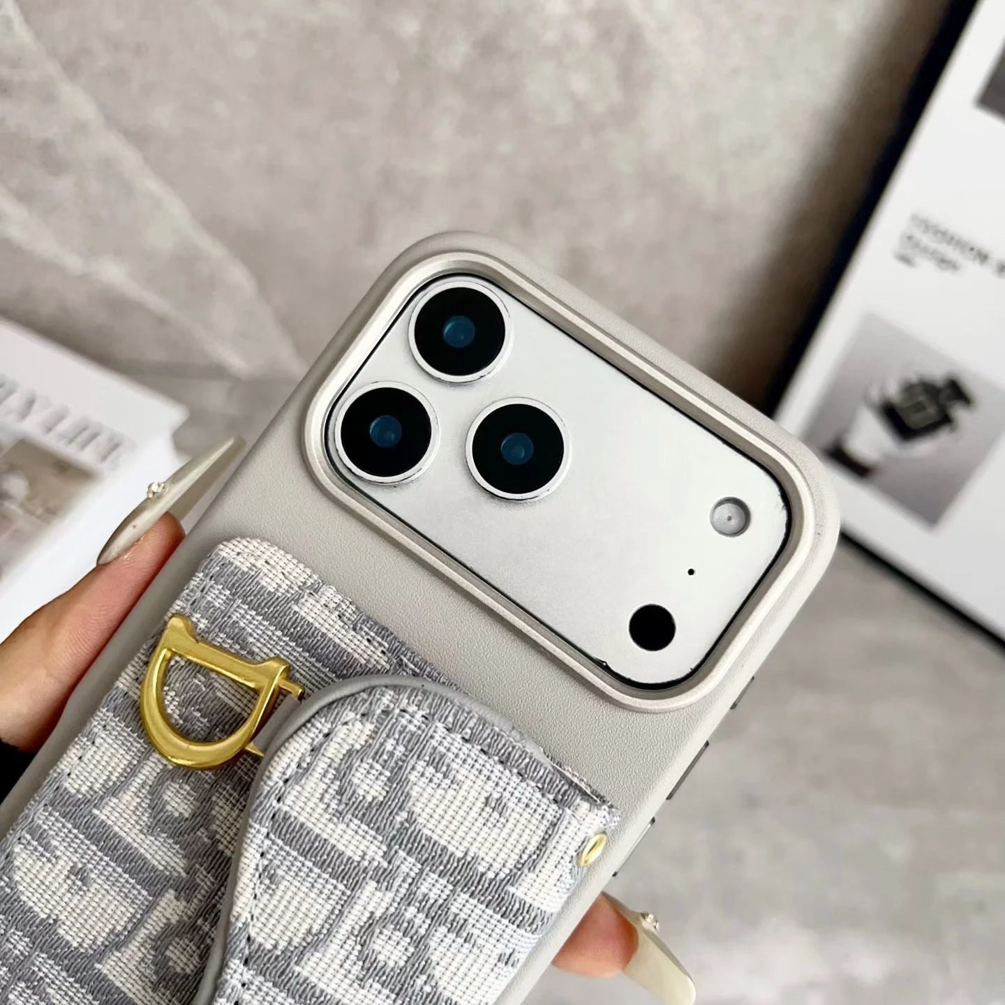 Dior iPhone 17 Pro Max Case with Card Holder - Black Dior Oblique Flip Cover