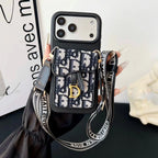 Dior iPhone 17 Pro Max Case with Wallet & 3 Straps - Black Luxury Crossbody Dior Phone Case