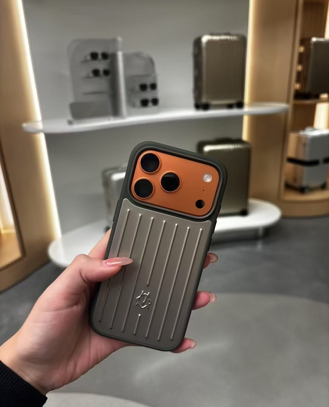 Gold Rimowa iPhone 17 Pro Max Case - Luxury Travel Design