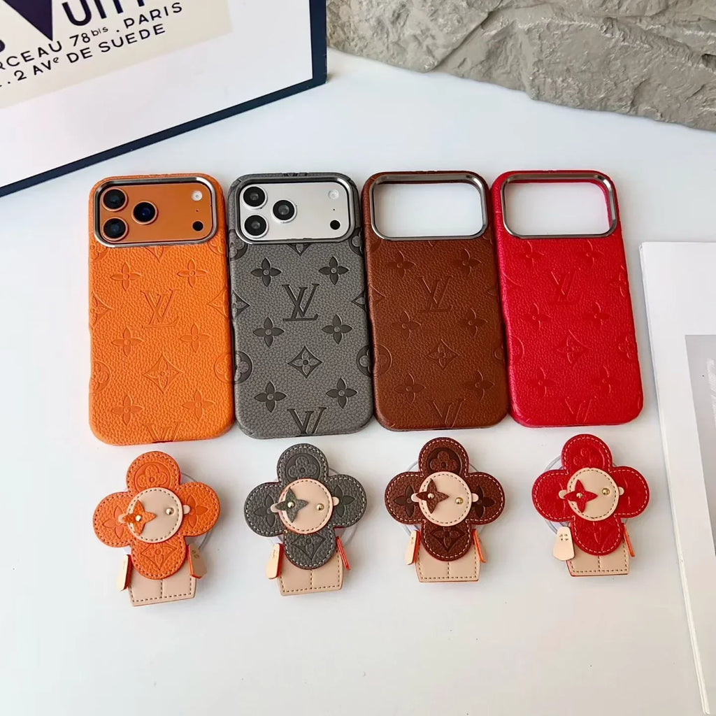 Louis Vuitton iPhone 18 Pro Max Case MagSafe Leather with Flower Grip – Red