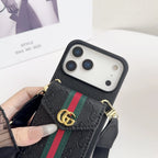 Gucci iPhone 17 Pro Max Case with Card Holder & Strap - GG Leather Wallet