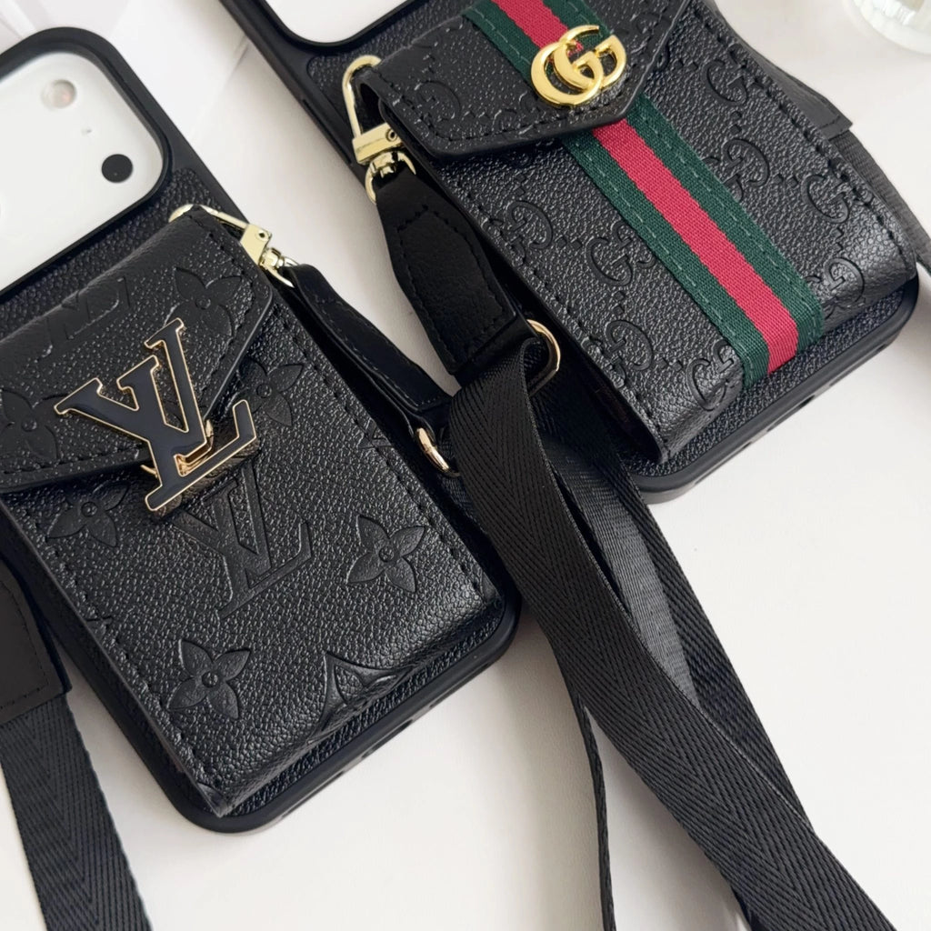 Gucci iPhone 17 Pro Max Case with Card Holder & Strap - GG Leather Wallet