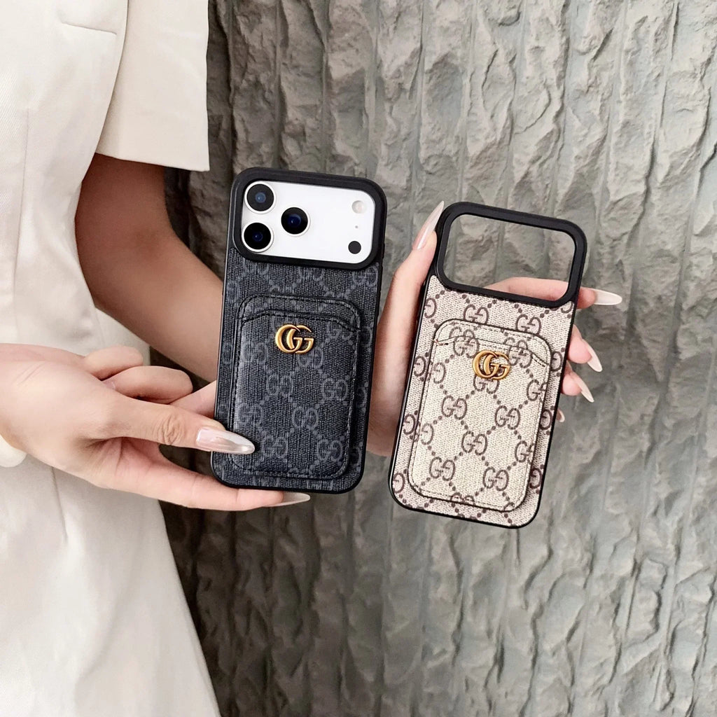 Gucci iPhone 18 Pro Max / Pro Max Case with Cardholder – Black GG Canvas Luxury Wallet Case