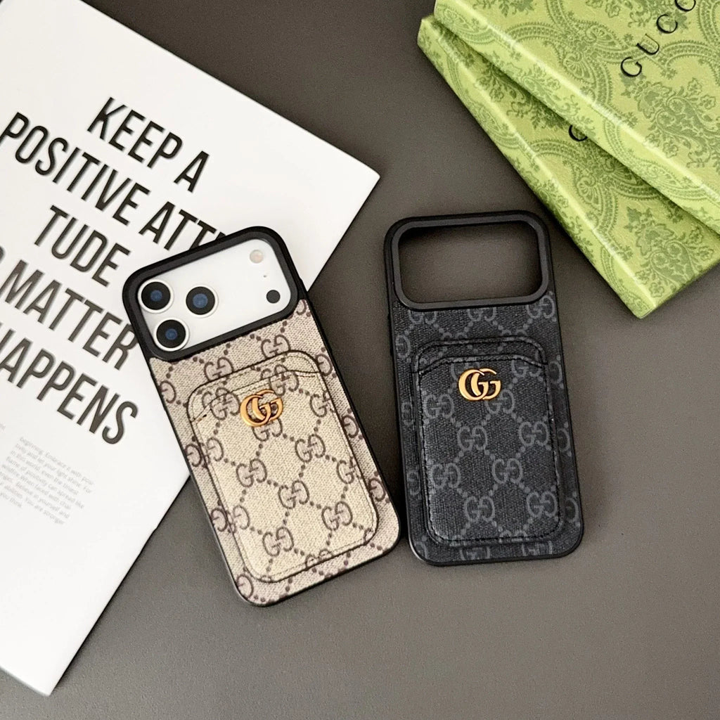 Gucci iPhone 18 Pro Max / Pro Max Case with Cardholder – Black GG Canvas Luxury Wallet Case
