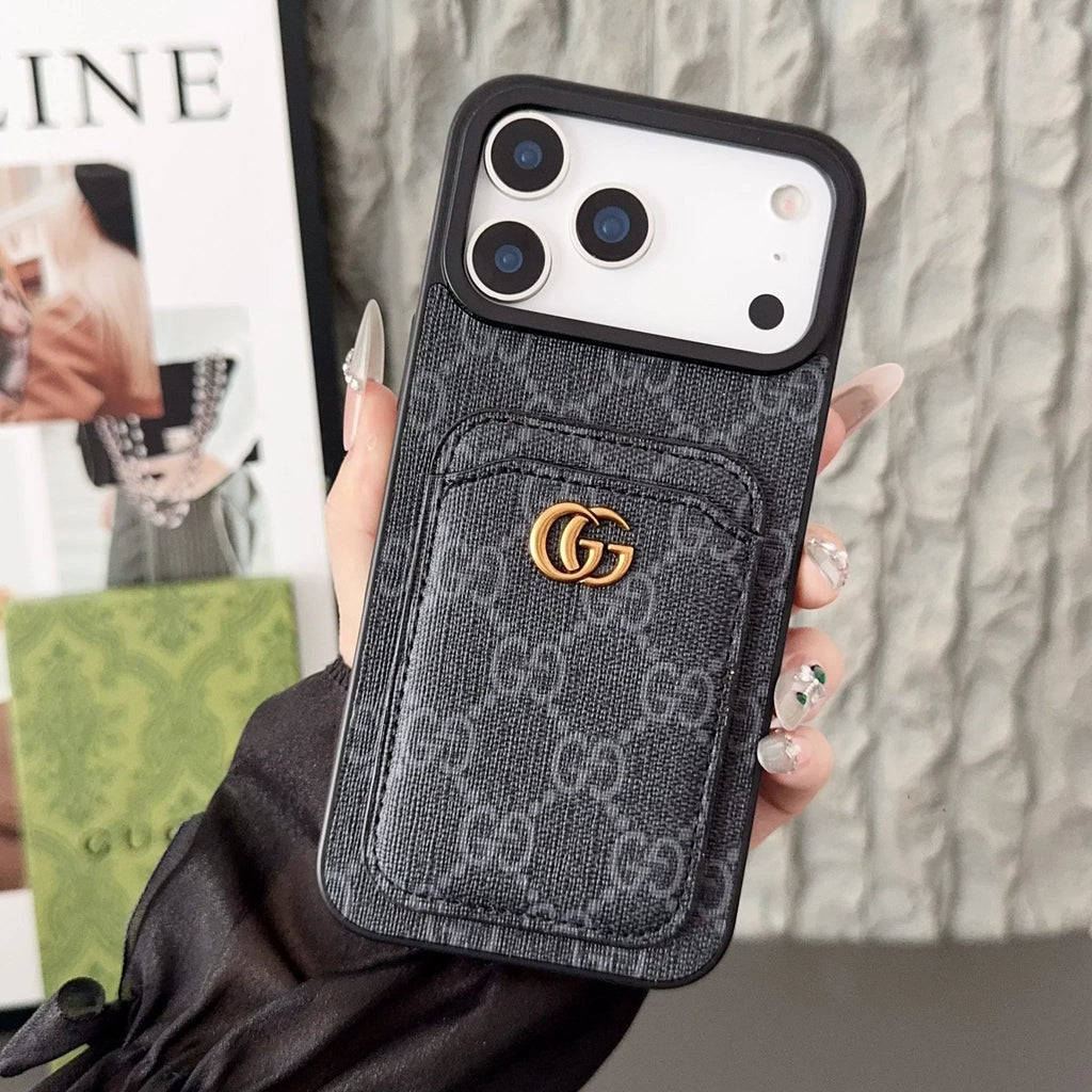 Gucci iPhone 18 Pro Max / Pro Max Case with Cardholder – Black GG Canvas Luxury Wallet Case