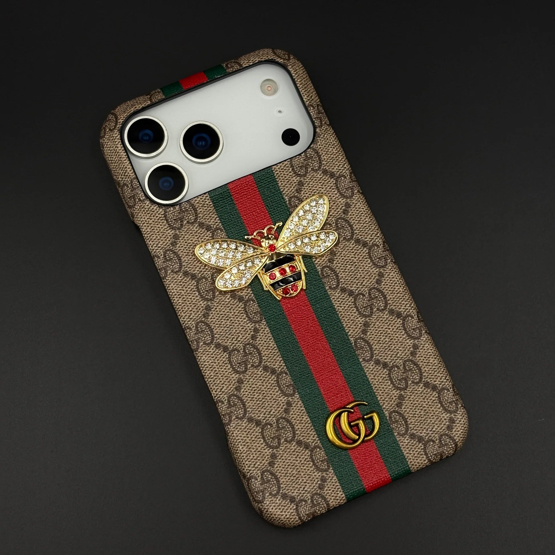 Gucci Ophidia iPhone 17 Pro Max Case with Web Stripe & Bee - Luxury GG Supreme Phone Case