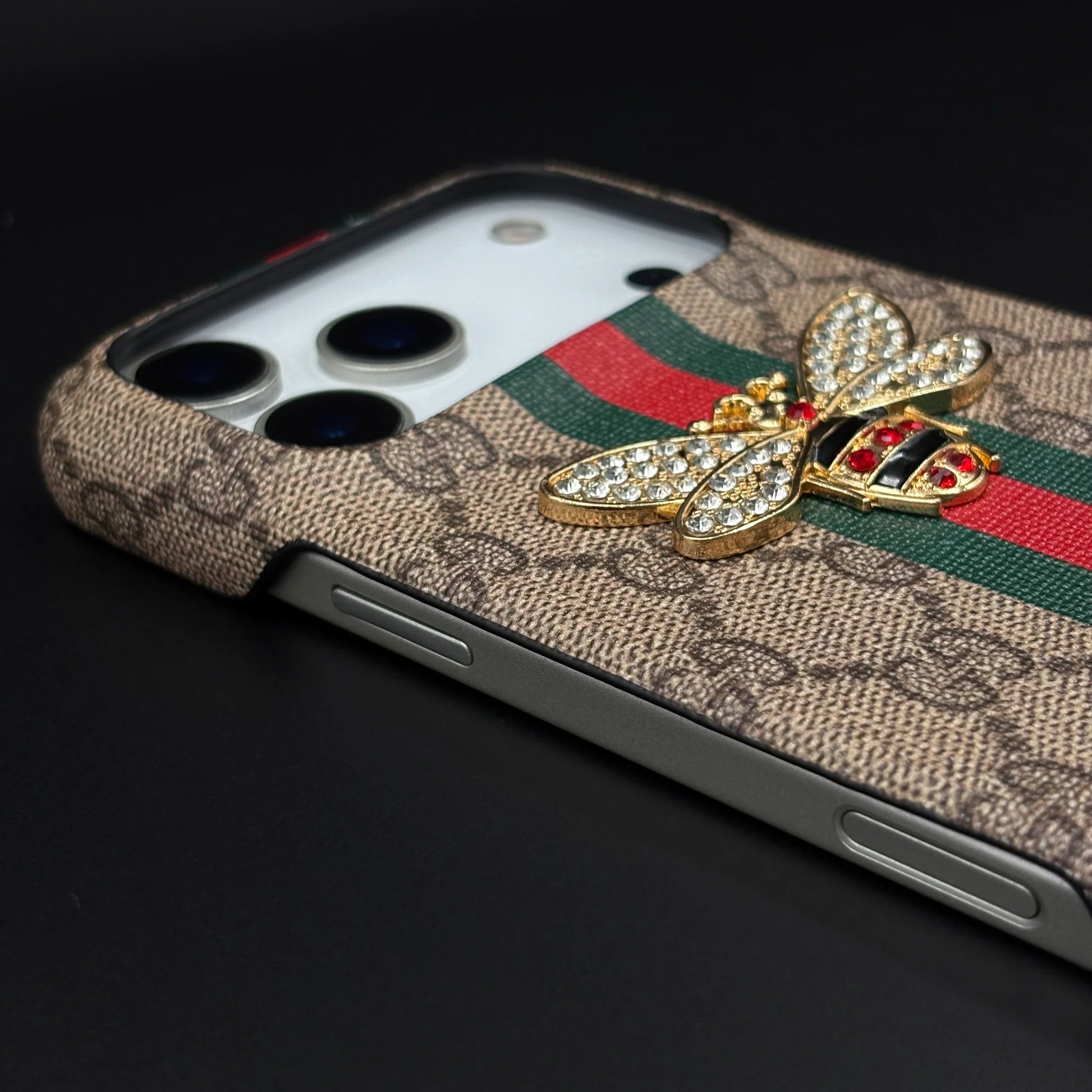 Gucci Ophidia iPhone 17 Pro Max Case with Web Stripe & Bee - Luxury GG Supreme Phone Case