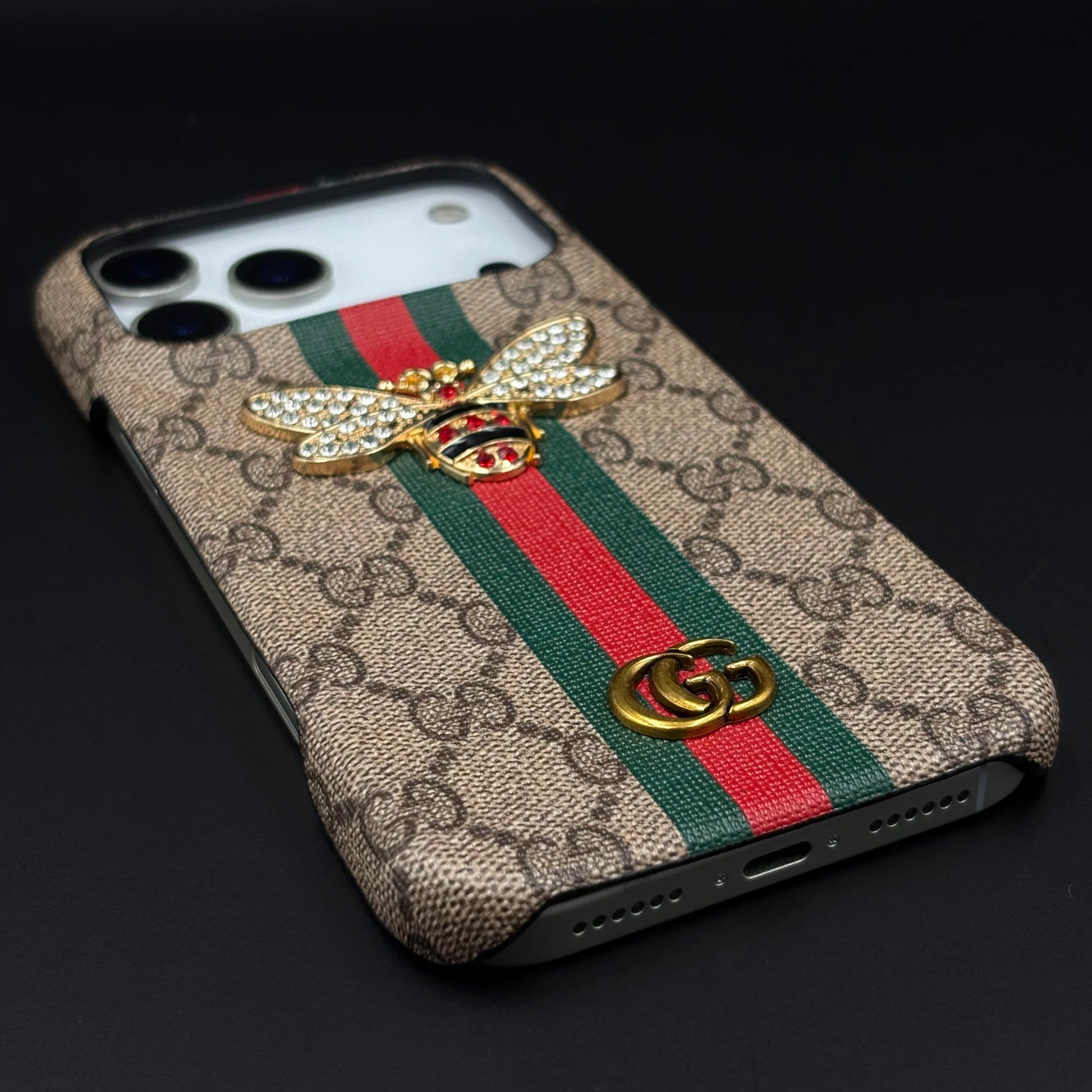 Gucci Ophidia iPhone 17 Pro Max Case with Web Stripe & Bee - Luxury GG Supreme Phone Case