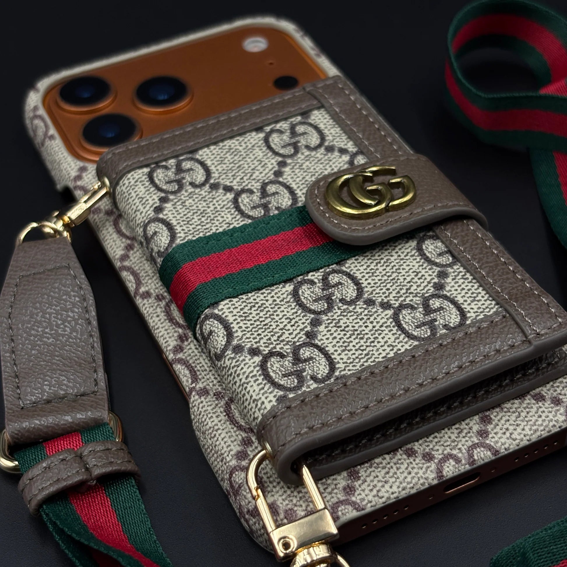 GG Monogram Gucci iPhone 17 Pro Max Case with Card Holder & Detachable Strap 