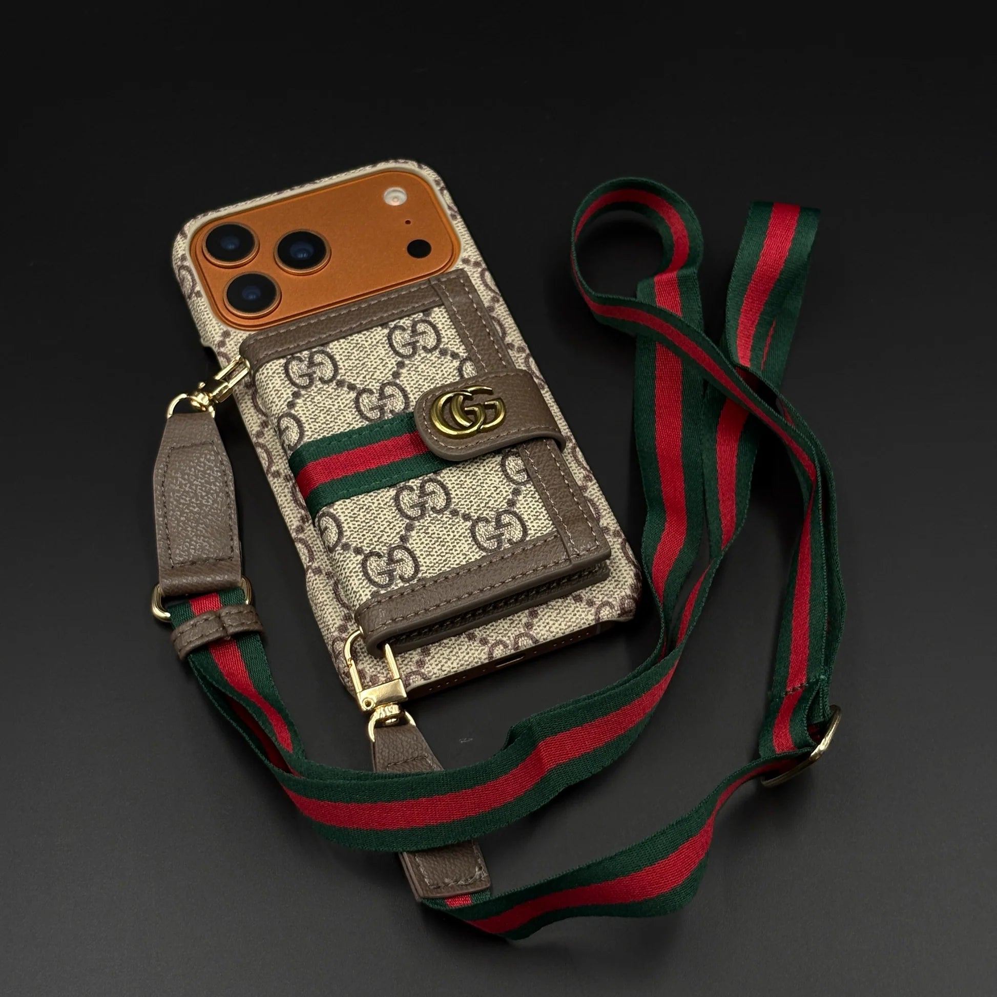 GG Monogram Gucci iPhone 17 Pro Max Case with Card Holder & Detachable Strap