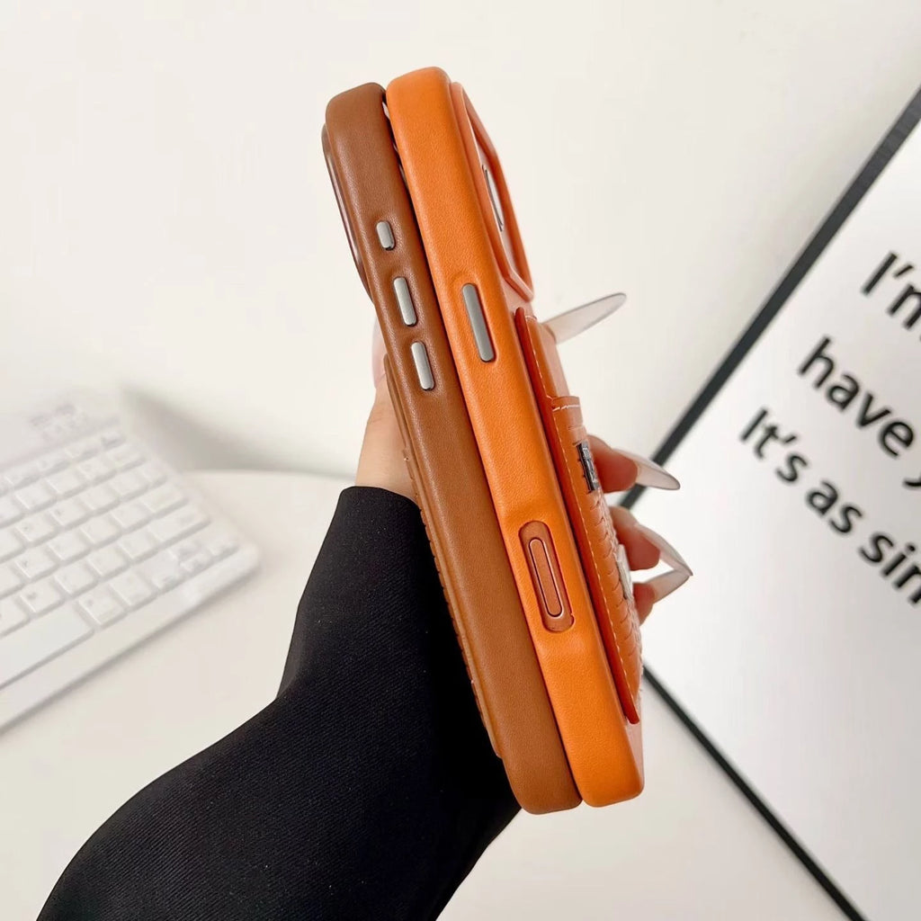 Brown Hermès iPhone 17 Pro Max Case with Card Slot - Luxury Leather Hermes Phone Case