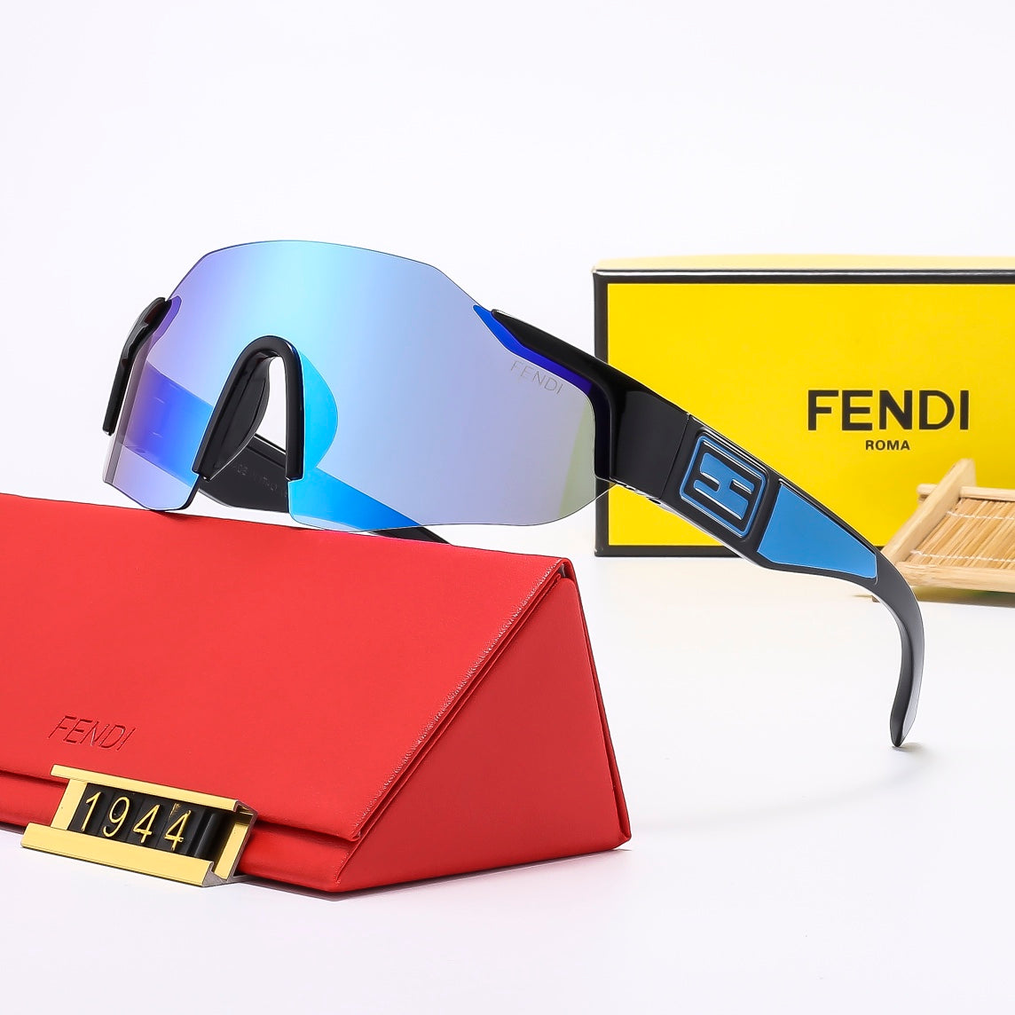 Fendi Oversized Shield Polarized Sunglasses with Gold-Tone Detail