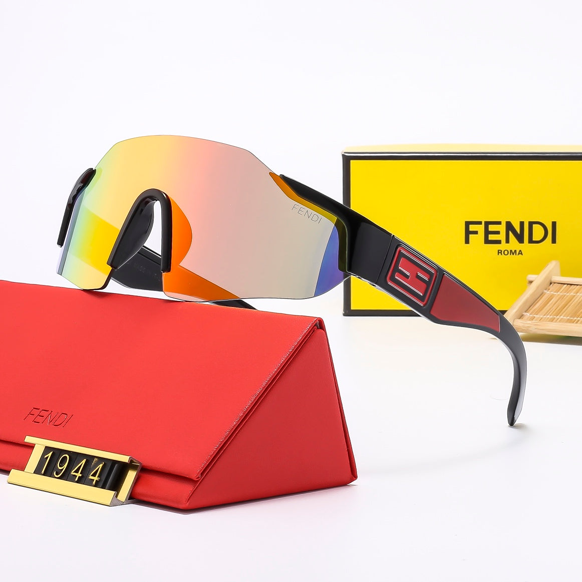 Fendi Oversized Shield Polarized Sunglasses with Gold-Tone Detail
