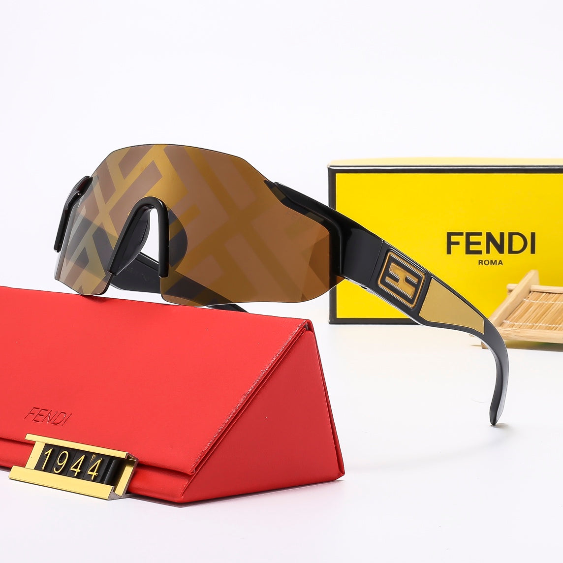 Fendi Oversized Shield Polarized Sunglasses with Gold-Tone Detail