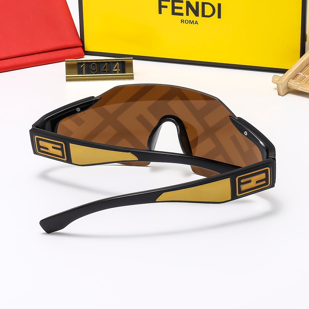 Fendi Oversized Shield Polarized Sunglasses with Gold-Tone Detail