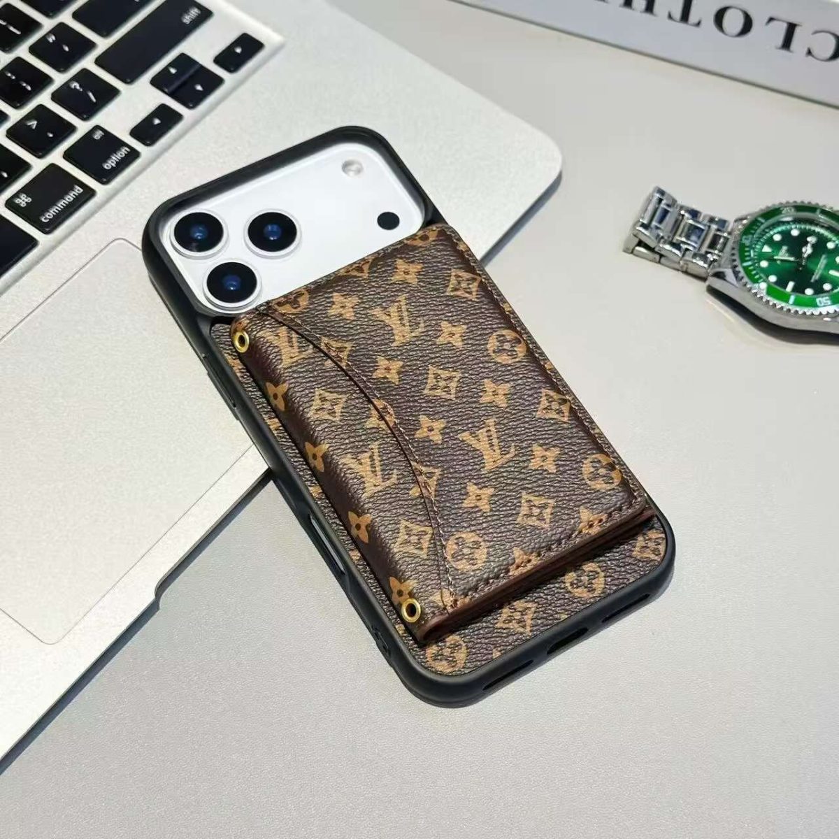 Louis Vuitton iPhone 17 Pro Max wallet card holder case in brown monogram
