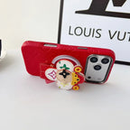 Louis Vuitton iPhone 18 Pro Case MagSafe Leather with Flower Grip – Orange